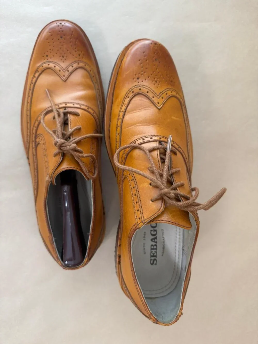 Sebago Brattle Men’s 9.5D British Tan Leather Wingtip Oxford Brogue Shoes